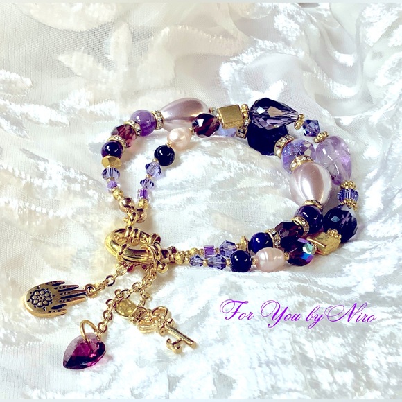Visionary Spark Double-lined Bracelet | Lavender Amethyst  Bracelet amethyst, pearl,swarosky, lavender jade